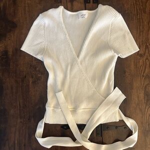 Wilfred Cream Ribbed Wrap Short Sleeve Tie Top
